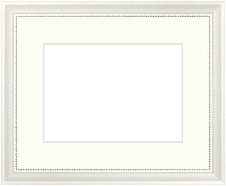 White Beaded Frame. Opening Size: 5x7. Final Size: 9'' X 11''