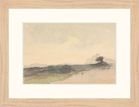 Framed Hilly. Frame: Natural Wood. Paper: Rag Paper. Art Size: 6x9. Final Size: 10'' X 13''