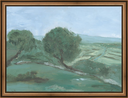 Framed Olives Field Study. Frame: Traditional Bronze. Paper: Rag Paper. Art Size: 12x16. Final Size: 13'' X 17''