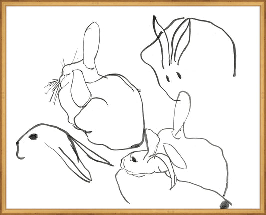 Framed Rabbits. Frame: Traditional Gold. Paper: Rag Paper. Art Size: 24x30. Final Size: 25'' X 31''