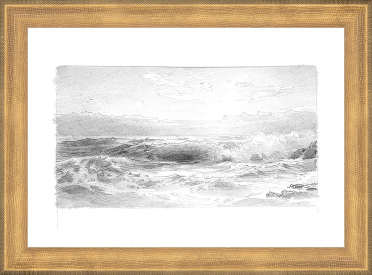 Framed Seascape 3. Frame: Timeless Gold. Paper: Rag Paper. Art Size: 7x10. Final Size: 8'' X 11''