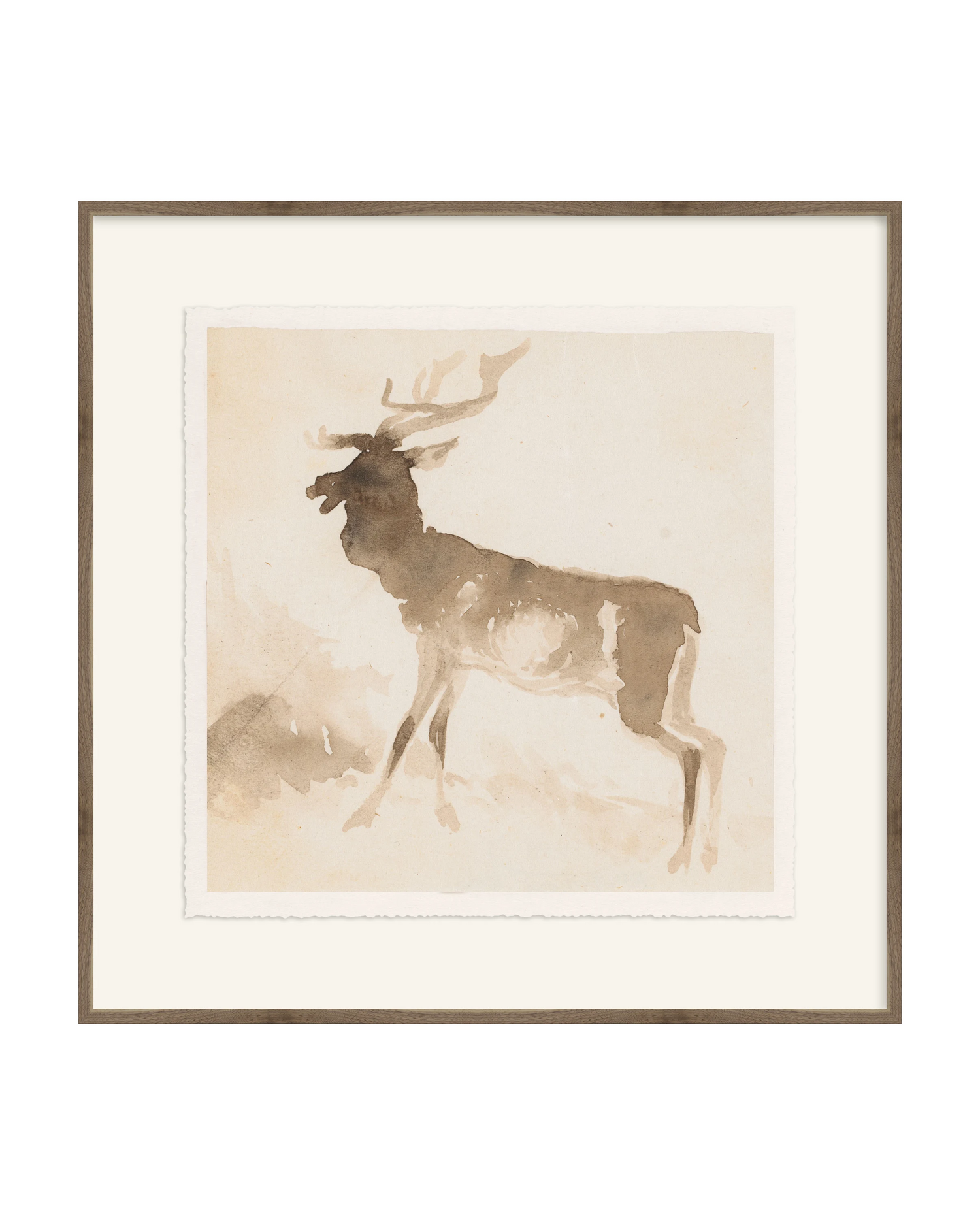 Framed - Matte Walnut - Rag - Warm White Mat / 32.5 x 32.5
