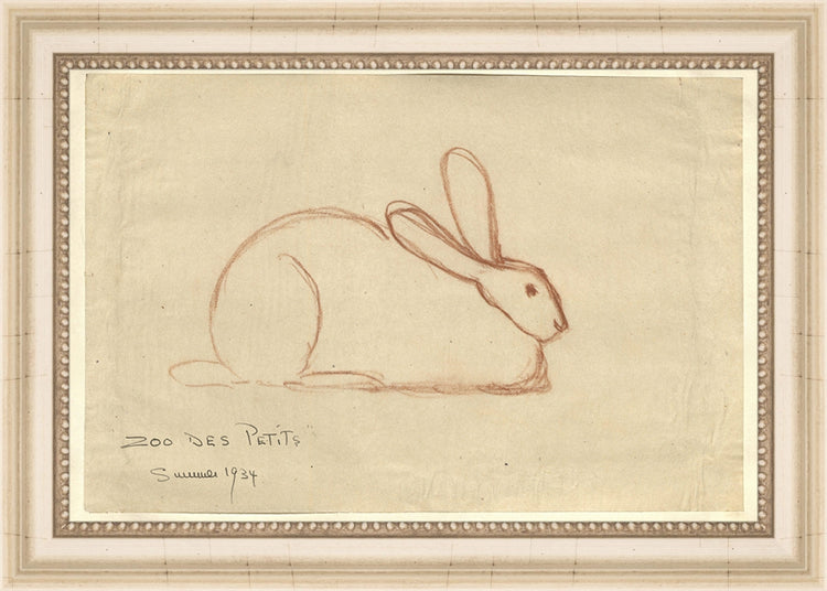Framed Bunny. Frame: Ivory Beaded. Paper: Rag Paper. Art Size: 6x9. Final Size: 7'' X 10''