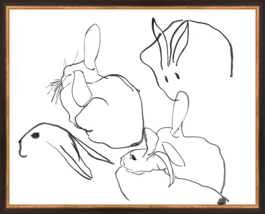Framed Rabbits. Frame: Traditional Black and Gold. Paper: Rag Paper. Art Size: 16x20. Final Size: 17'' X 21''