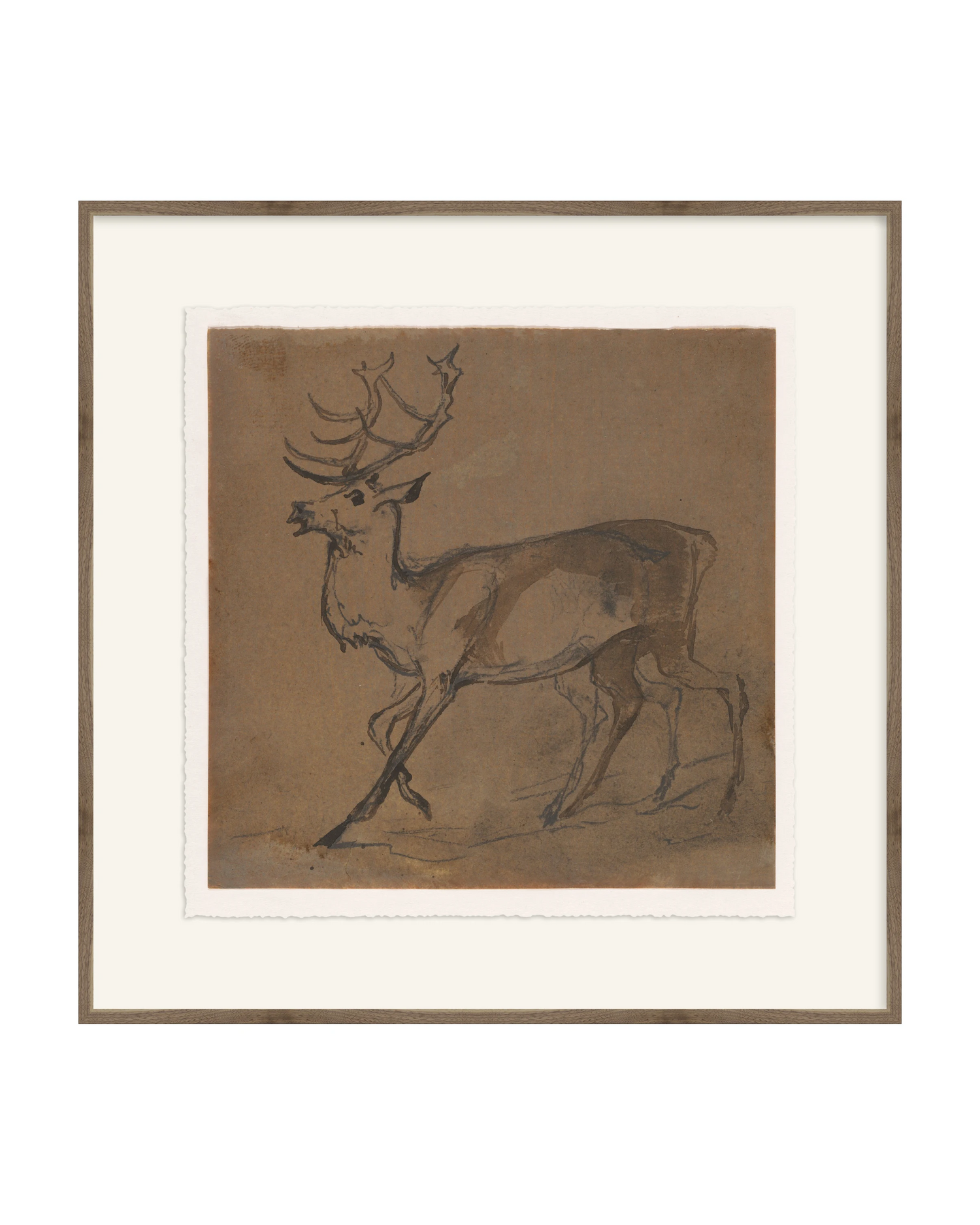 Framed - Matte Walnut - Rag - Warm White Mat / 32.5 x 32.5
