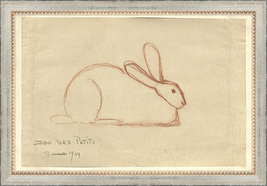 Framed Bunny. Frame: Silver Beaded. Paper: Rag Paper. Art Size: 8x12. Final Size: 9'' X 13''