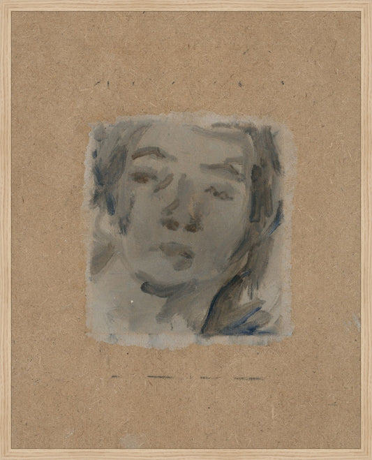 Framed Bemused. Frame: Natural Oak. Paper: Rag Paper. Art Size: 30x24. Final Size: 31'' X 25''