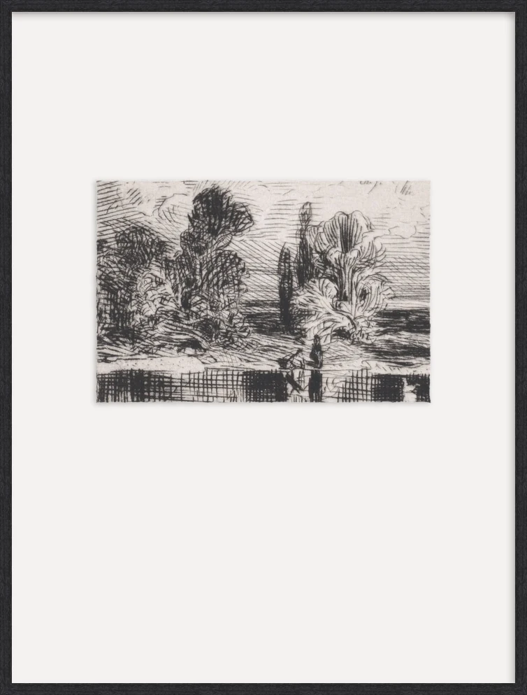 Landscape Drawing - Custom Framed Print with Mat