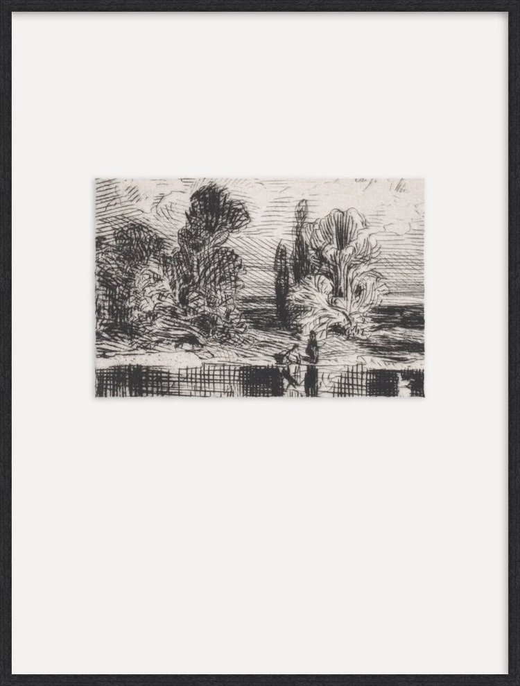 Landscape Drawing - Custom Framed Print with Mat