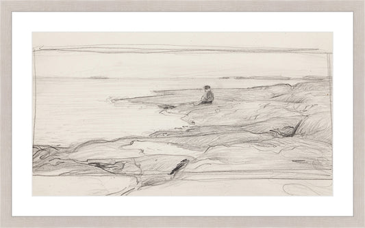 Framed Seascape Sketch. Frame: Sand. Paper: Smooth Paper. Art Size: 11x20. Final Size: 15'' X 24''