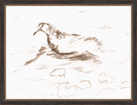 Framed Wannsee Duck. Frame: Traditional Black and Gold Beaded. Paper: Rag Paper. Art Size: 12x16. Final Size: 13'' X 17''