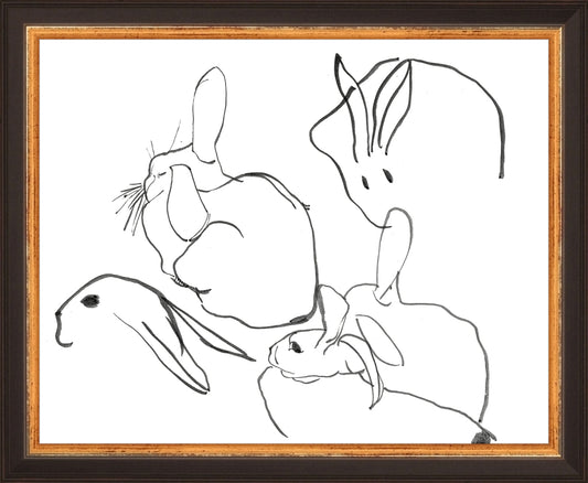 Framed Rabbits. Frame: Traditional Black and Gold. Paper: Rag Paper. Art Size: 8x10. Final Size: 9'' X 11''