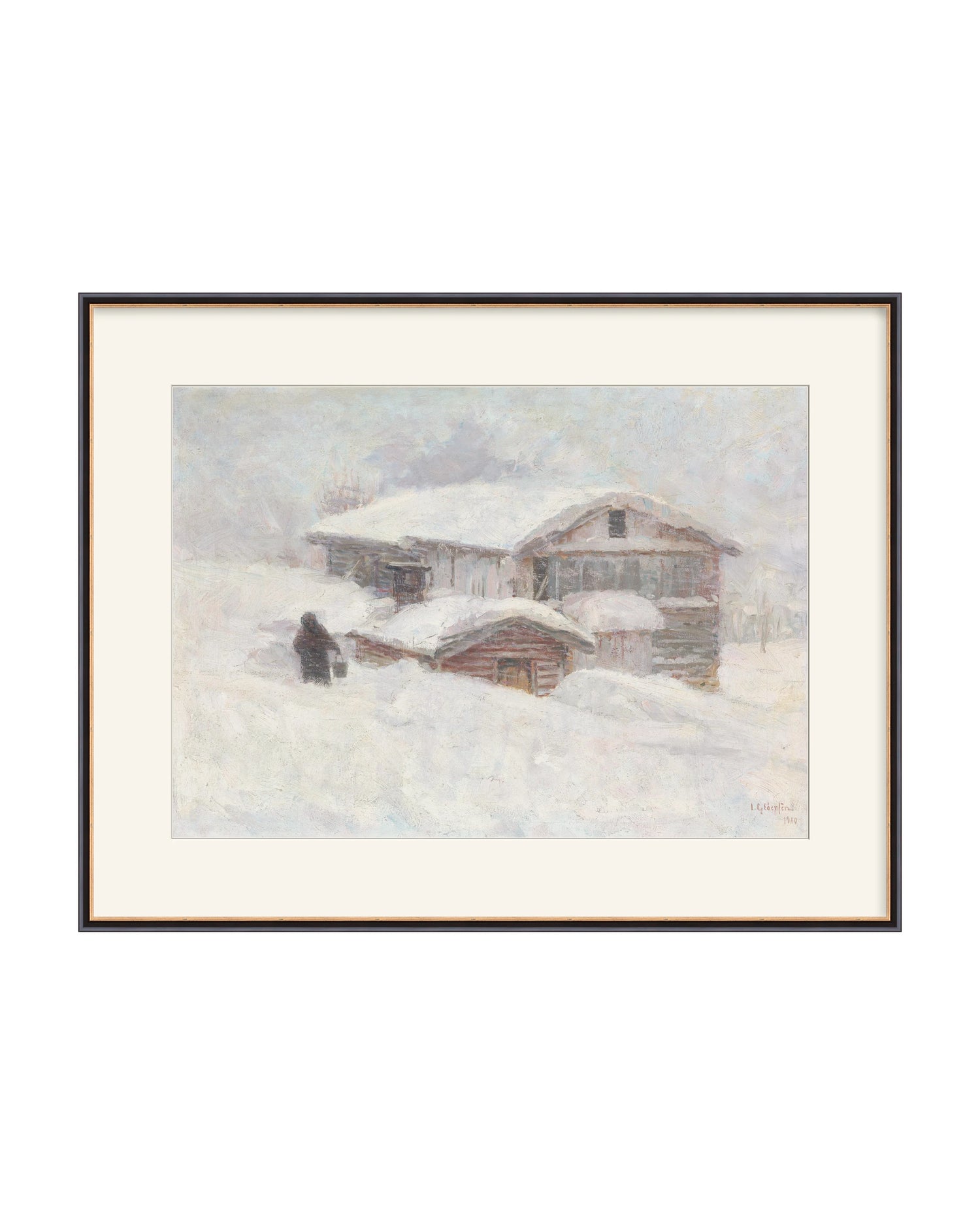 Framed - Traditional Black and Gold - Warm White Mat / 32.5 x 25.31 / Rag Paper