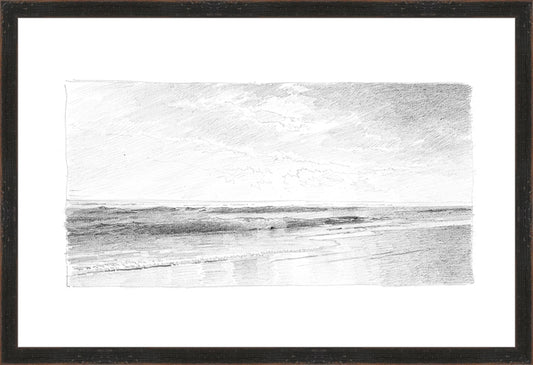 Framed Seascape 6. Frame: Distressed Black. Paper: Rag Paper. Art Size: 14x21. Final Size: 15'' X 22''