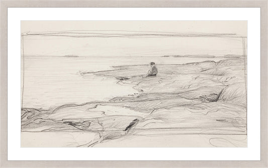 Framed Seascape Sketch. Frame: Sand. Paper: Smooth Paper. Art Size: 13x23. Final Size: 17'' X 27''