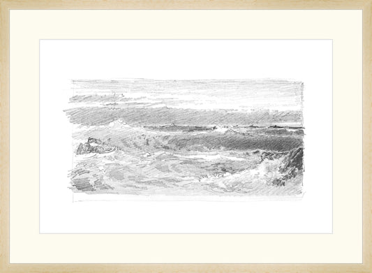 Framed Seascape 5. Frame: Natural Matte Wood. Paper: Rag Paper. Art Size: 12x18. Final Size: 16'' X 22''