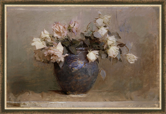 Framed Vase of Roses. Frame: Black Silver Beaded. Paper: Rag Paper. Art Size: 12x18. Final Size: 13'' X 19''