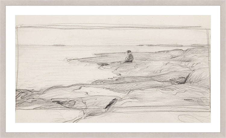 Framed Seascape Sketch. Frame: Sand. Paper: Smooth Paper. Art Size: 15x27. Final Size: 19'' X 31''