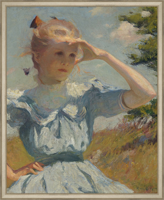 Framed PORTRAIT OF A GIRL. Frame: Traditional Silver. Paper: Smooth Paper. Art Size: 21x17. Final Size: 22'' X 18''