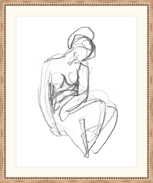 Framed Charcoal Figure III. Frame: Thin Silver Beaded. Paper: Rag Paper. Art Size: 20x16. Final Size: 24'' X 20''