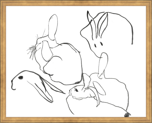 Framed Rabbits. Frame: Timeless Gold. Paper: Rag Paper. Art Size: 16x20. Final Size: 17'' X 21''