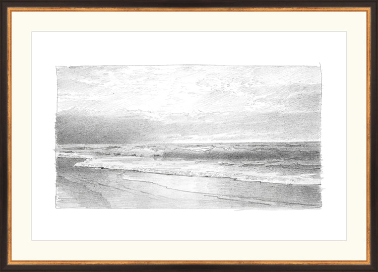 Framed Seascape 2. Frame: Traditional Black and Gold. Paper: Rag Paper. Art Size: 14x21. Final Size: 18'' X 25''