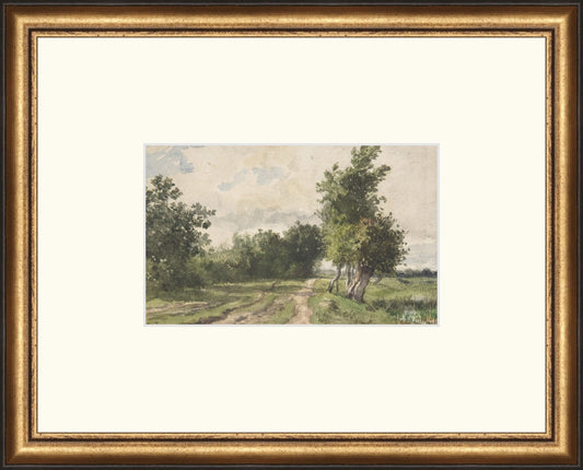 Framed Roads Landscape. Frame: Distressed Gold and Black. Paper: Rag Paper. Art Size: 5x8. Final Size: 12'' X 15''