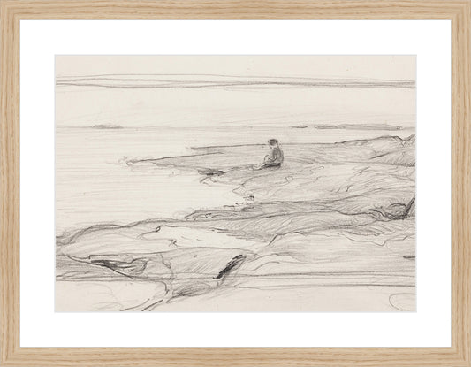 Framed Seascape Sketch. Frame: Natural Oak. Paper: Smooth Paper. Art Size: 10x14. Final Size: 14'' X 18''