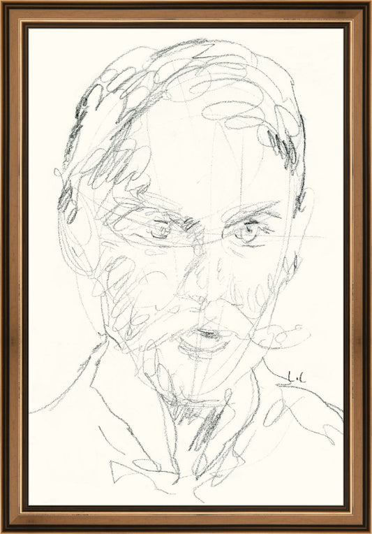 Framed Portrait of a Man Sketch. Frame: Traditional Bronze. Paper: Rag Paper. Art Size: 15x10. Final Size: 16'' X 11''