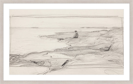 Framed Seascape Sketch. Frame: Sand. Paper: Smooth Paper. Art Size: 15x26. Final Size: 19'' X 30''