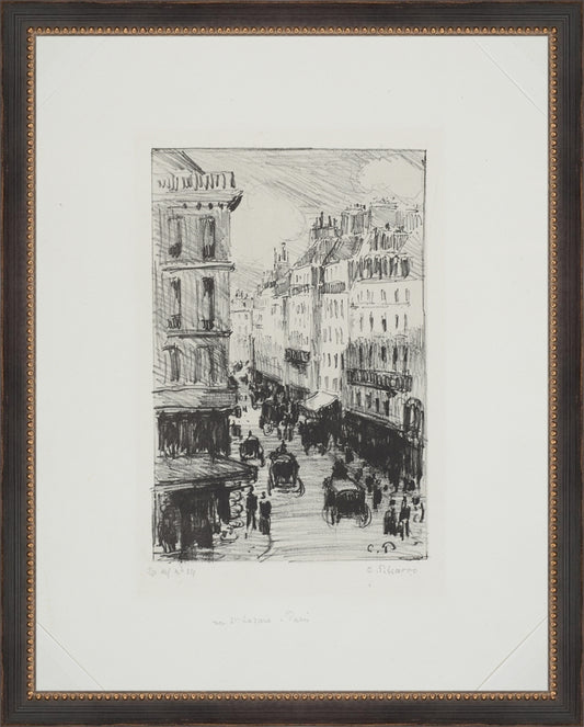 Framed Paris Streets. Frame: Traditional Black and Gold Beaded. Paper: Watercolor Paper. Art Size: 14x11. Final Size: 15'' X 12''