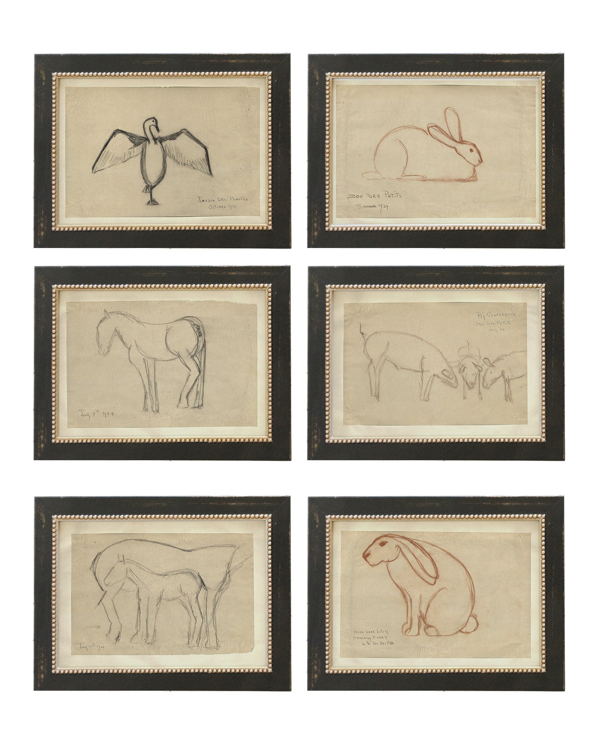 Framed Set of 6 Prints Animal Sketches. Animal Print Set. Vintage Room Decor. Gallery Wall Art Print. Animal Art Prints Sets. Nursery Animal