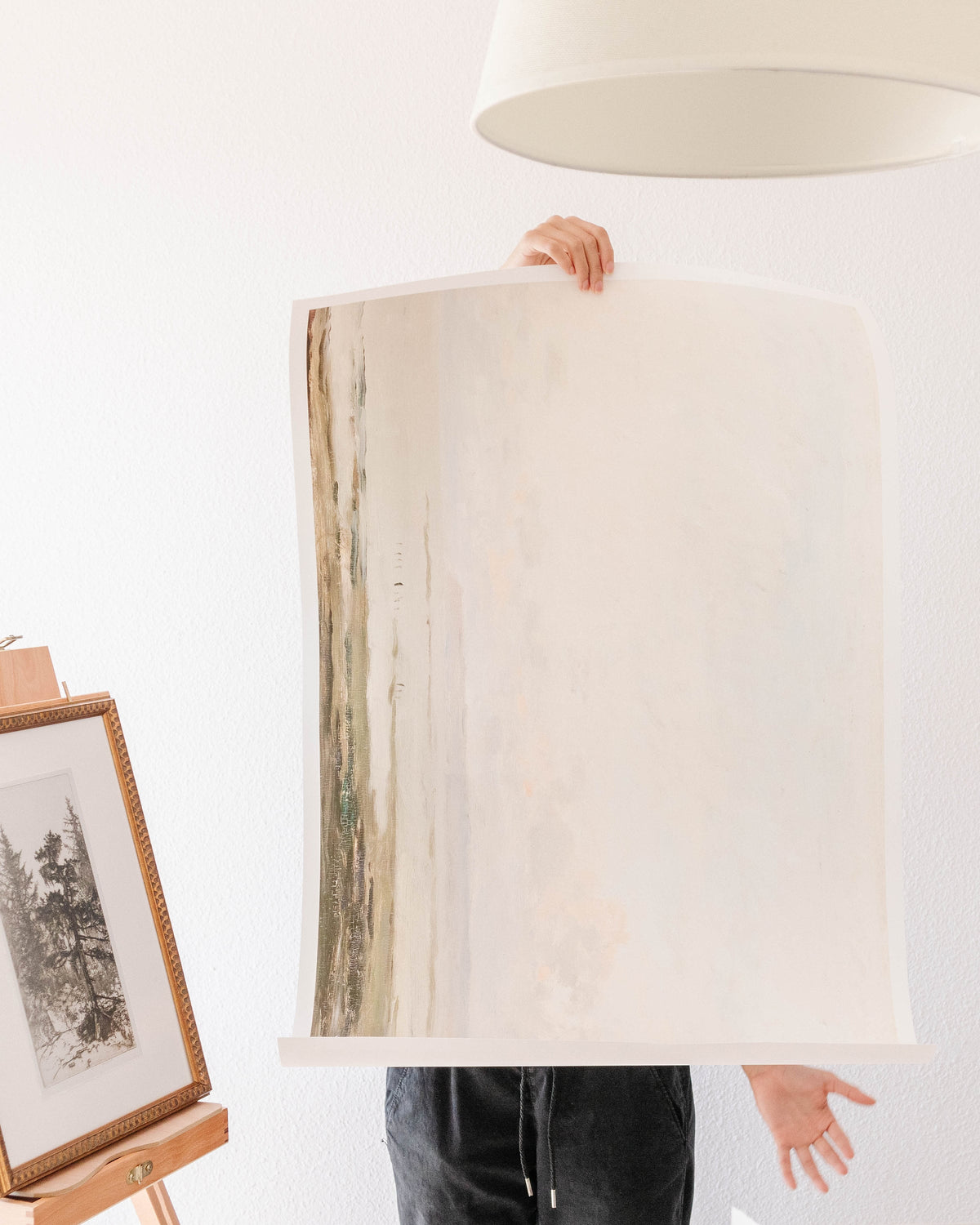 FRAMED Olive Green and Beige Art. Beach Landscape Painting. Framed Wall Art. Large Print. Art Prints with Gold Frame