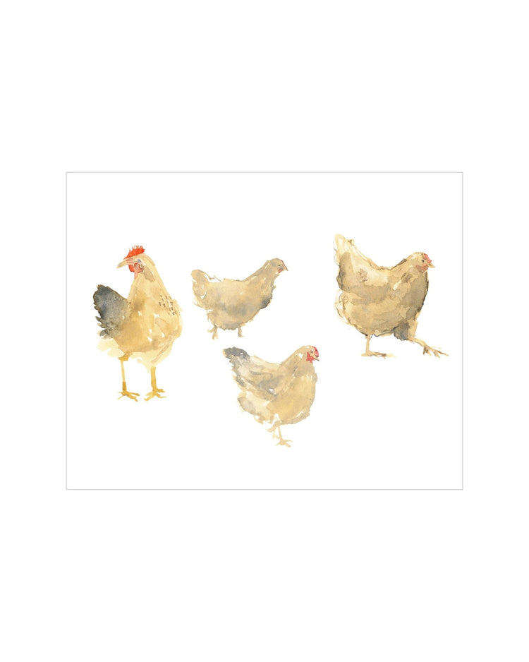 Watercolor Hens