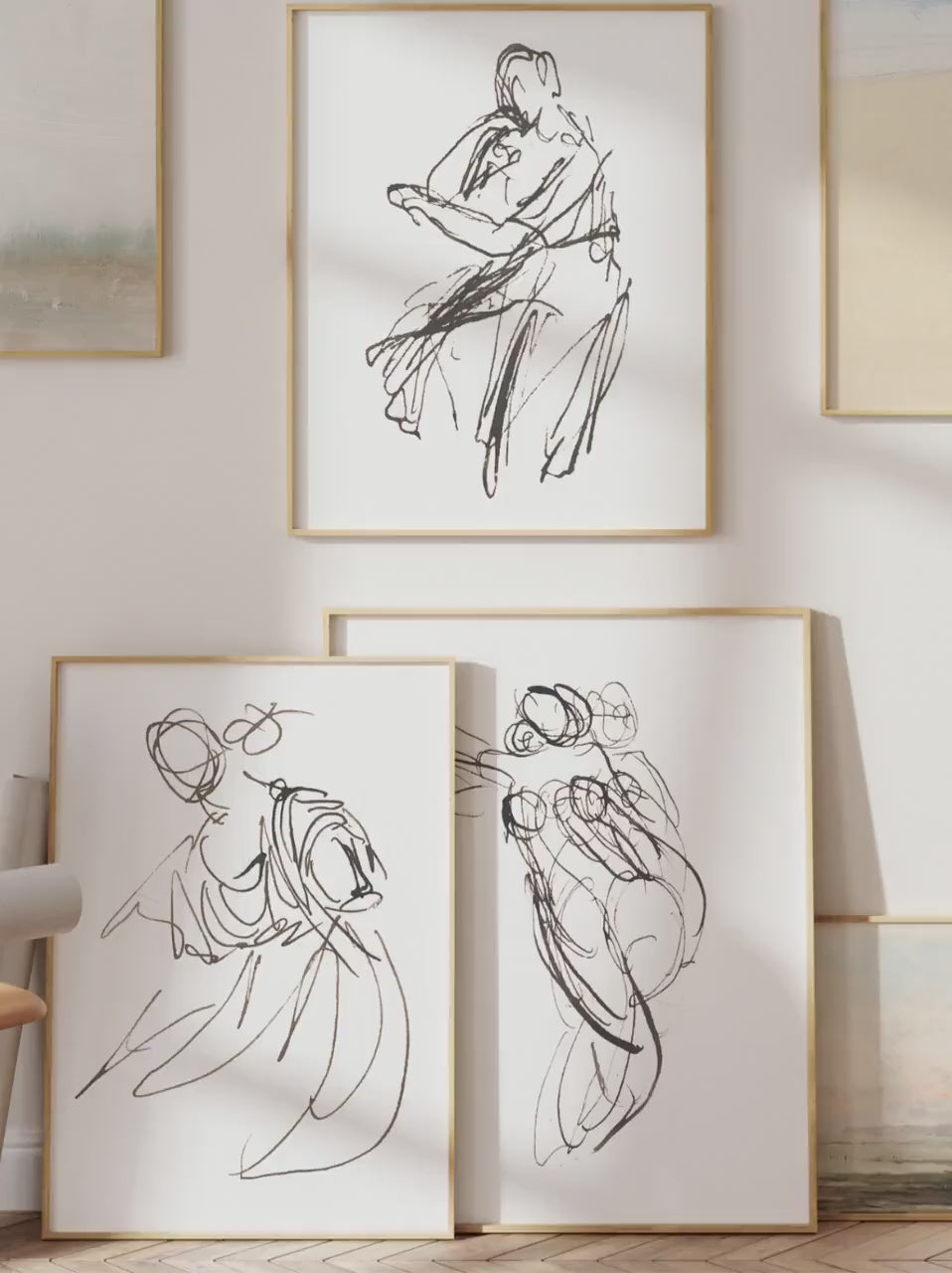 Neutral Set of 3 Ink Figure Studies | Neutral Set Art | Modern Drawing Set | Set Prints 3 | Set of Neutral Art | Female Figure Art Giclee