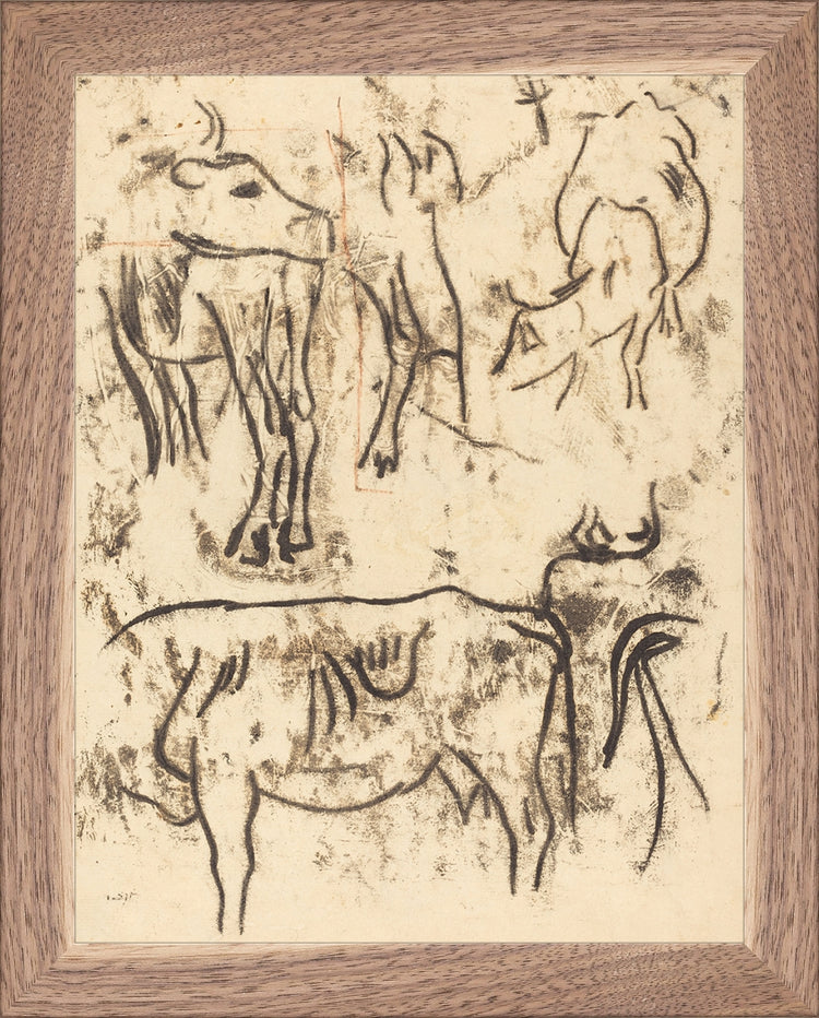 Framed Herd Study. Frame: Natural Walnut. Paper: Rag Paper. Art Size: 9x7. Final Size: 10'' X 8''