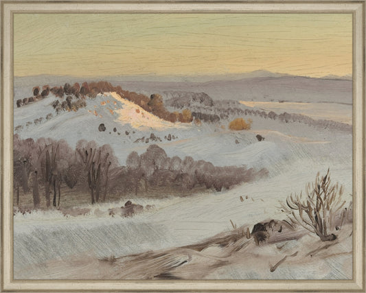 Framed Mountain View. Frame: Traditional Silver. Paper: Rag Paper. Art Size: 15x19. Final Size: 16'' X 20''