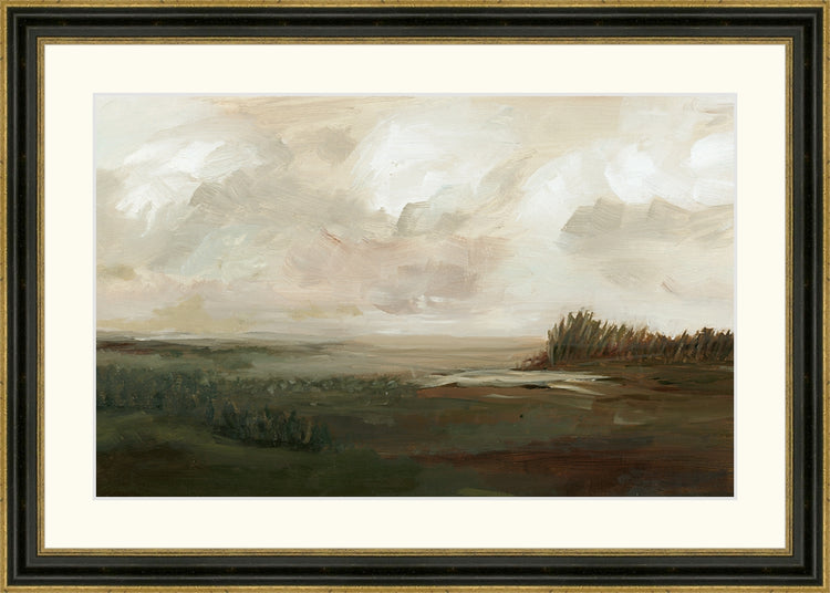Framed Moody Countryside. Frame: Espresso and Gold. Paper: Rag Paper. Art Size: 7x11. Final Size: 10'' X 14''