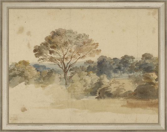 Framed Baroque Landscape. Frame: Traditional Silver. Paper: Rag Paper. Art Size: 10x13. Final Size: 11'' X 14''