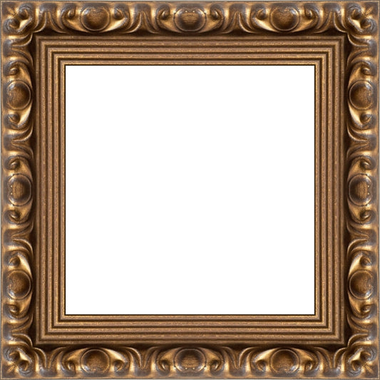 Gold Ornate Frame. Opening Size: 5x5. Final Size: 7'' X 7''