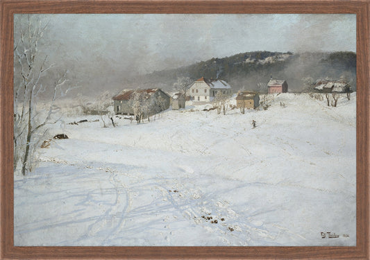 Framed Village. Frame: Dark Walnut. Paper: Rag Paper. Art Size: 13x19. Final Size: 14'' X 20''