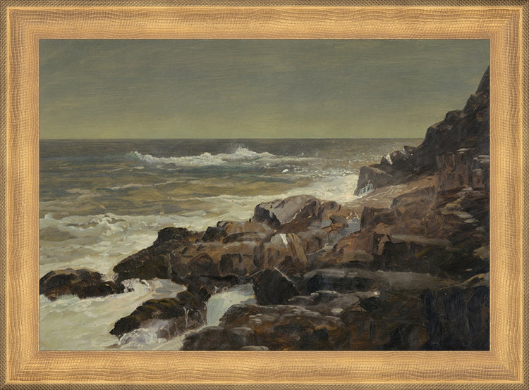 Framed Seashore. Frame: Timeless Gold. Paper: Rag Paper. Art Size: 7x10. Final Size: 8'' X 11''