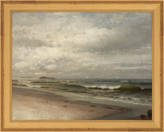 Framed Moody Seascape. Frame: Traditional Gold. Paper: Rag Paper. Art Size: 7x9. Final Size: 8'' X 10''