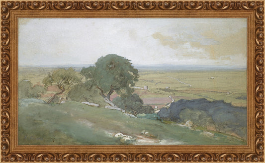 Framed Olivos. Frame: Gold Ornate. Paper: Watercolor Paper. Art Size: 9x16. Final Size: 11'' X 18''