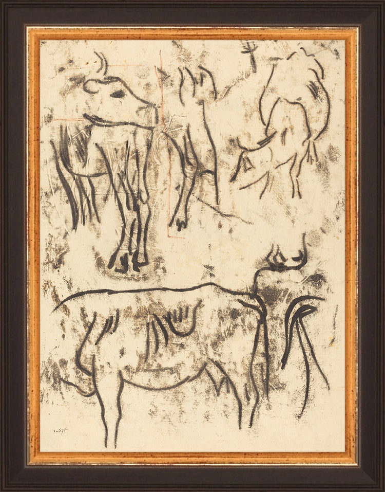Framed Herd Study. Frame: Traditional Black and Gold. Paper: Rag Paper. Art Size: 8x6. Final Size: 9'' X 7''