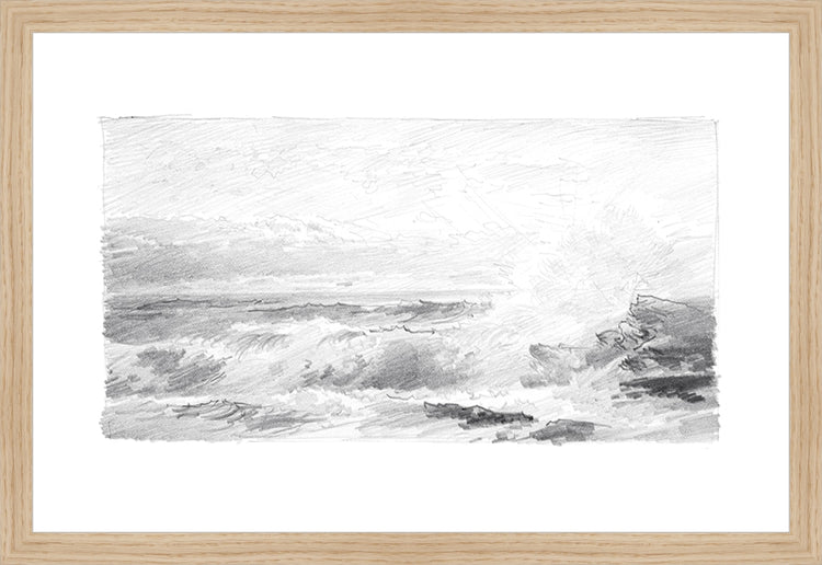 Framed Seascape 4. Frame: Natural Oak. Paper: Rag Paper. Art Size: 12x18. Final Size: 13'' X 19''