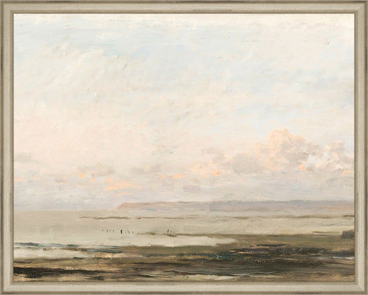 Framed Beach Landscape. Frame: Traditional Silver. Paper: Rag Paper. Art Size: 15x19. Final Size: 16'' X 20''
