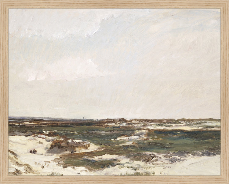 Framed Calais Dunes. Frame: Natural Oak. Paper: Rag Paper. Art Size: 15x19. Final Size: 16'' X 20''