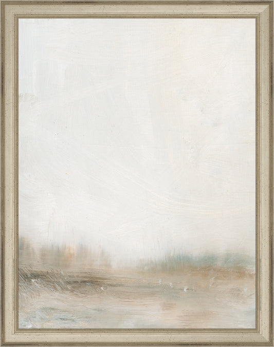 Framed Hazy Landscape. Frame: Traditional Silver. Paper: Rag Paper. Art Size: 13x10. Final Size: 14'' X 11''
