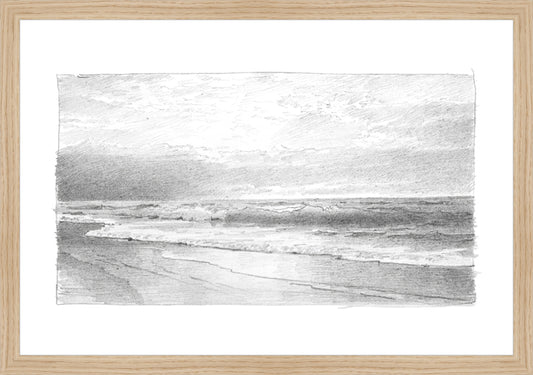Framed Seascape 2. Frame: Natural Oak. Paper: Rag Paper. Art Size: 13x19. Final Size: 14'' X 20''